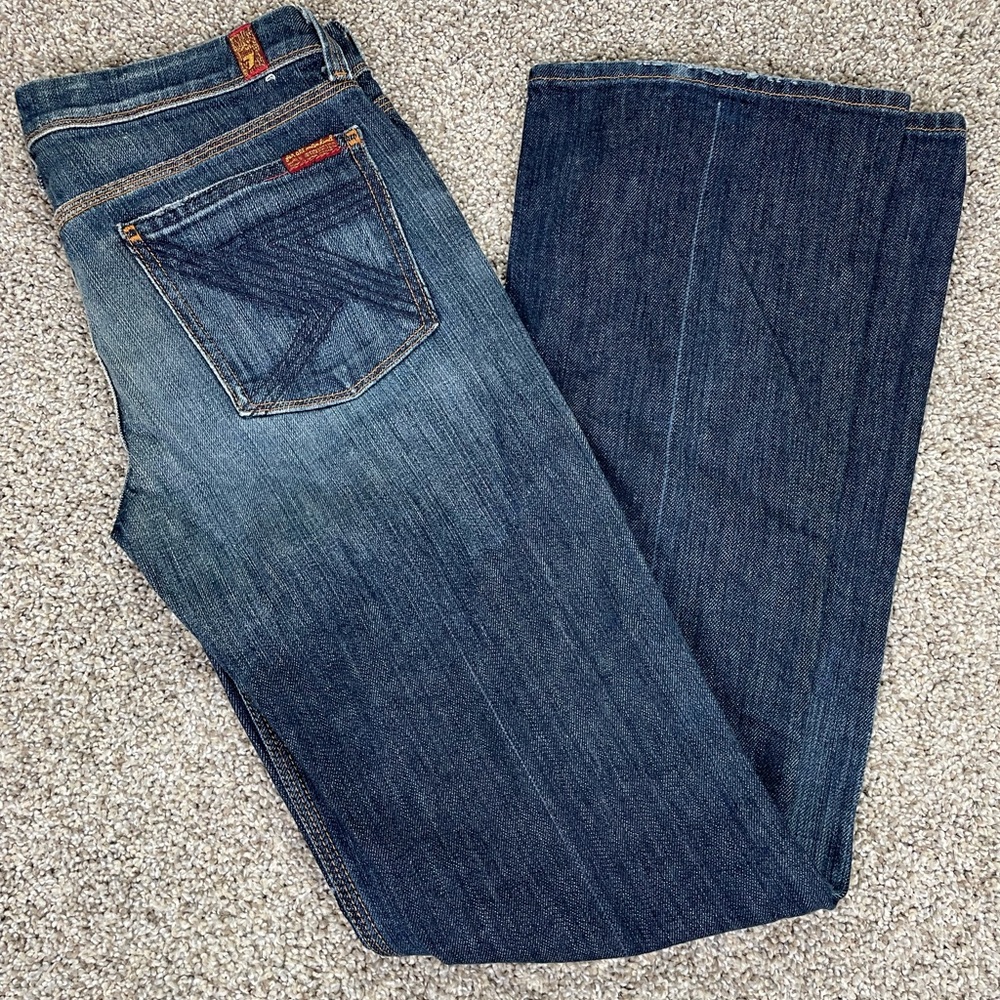 7 For All Mankind Flynt Jeans Women's Size 28 Blue Denim 32" Inseam Flare